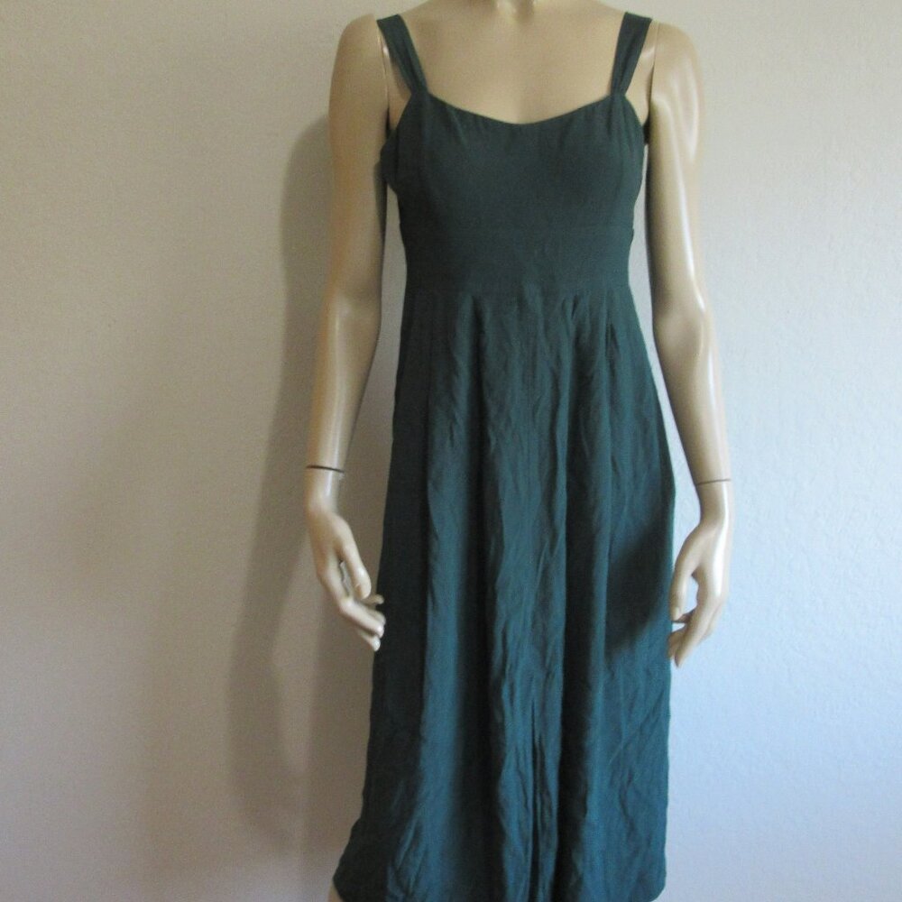MADEWELL Dark Green Adjustable Straps 6 Back Zip Sleeveless Lined Pleated Dress